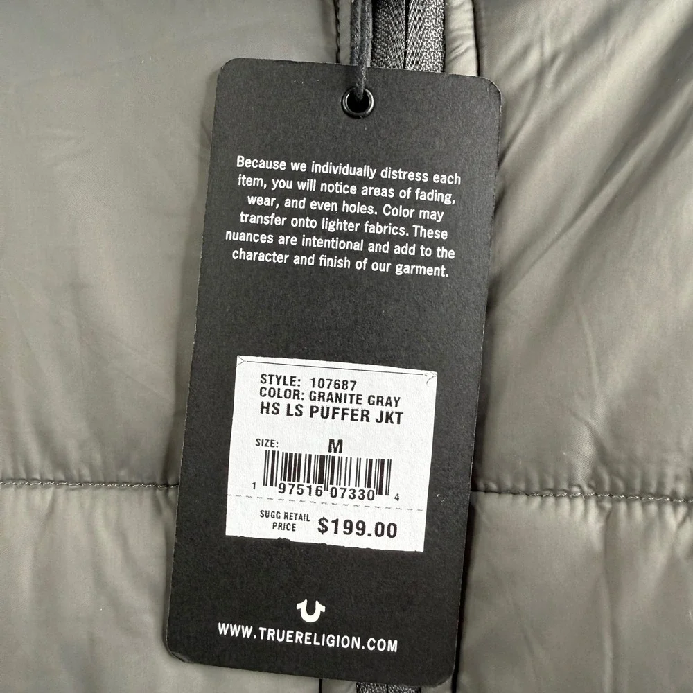 True Religion HS LS Puffer Jkt Granite Gray Mens Size M Jacket 107687